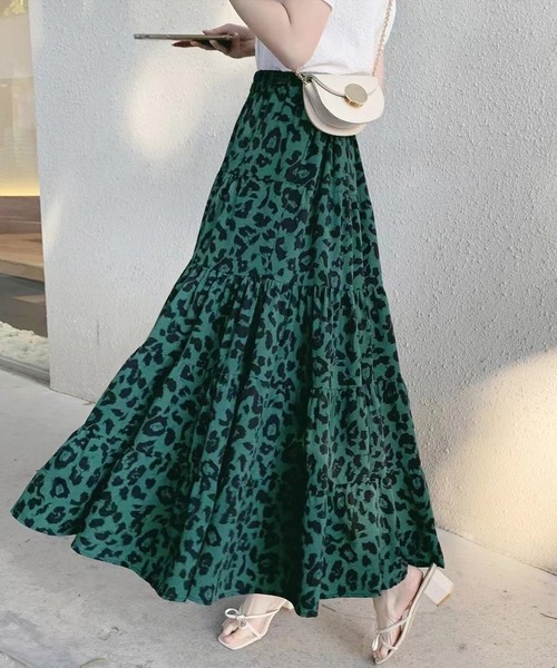 SpRay(スプレイ)の「ヒョウ柄ティア-ドロングスカート(スカート・レディース・グリーン/ホワイト/ベージュ/ブラック/ブラウン・FREE)」の12枚目の写真