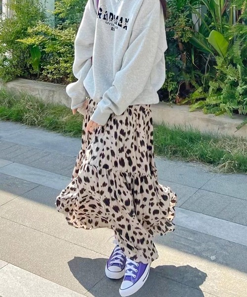 SpRay(スプレイ)の「ヒョウ柄ティア-ドロングスカート(スカート・レディース・グリーン/ホワイト/ベージュ/ブラック/ブラウン・FREE)」の10枚目の写真