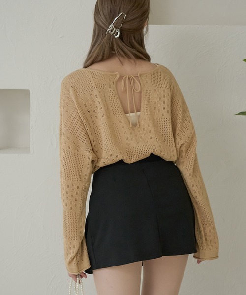 Ambre Neige(アンブルネージュ)の「【前後2WAY】スキッパーメッシュトップス/WEB/EC限定商品(ニット/セーター・レディース・ベージュ/ライトブラウン/アイボリー・FREE)」の3枚目の写真