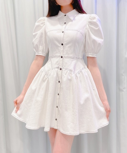 PAIN（ペイン）の「ストレッチステッチデニムワンピース（ワンピース・レディース・ホワイト/ブラック・FREE）」の2枚目の写真