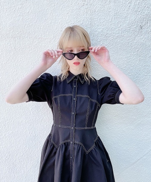 PAIN（ペイン）の「ストレッチステッチデニムワンピース（ワンピース・レディース・ホワイト/ブラック・FREE）」の3枚目の写真