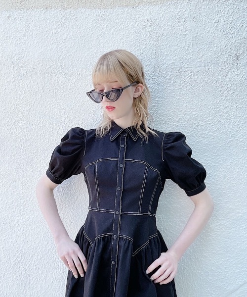 PAIN（ペイン）の「ストレッチステッチデニムワンピース（ワンピース・レディース・ホワイト/ブラック・FREE）」の4枚目の写真