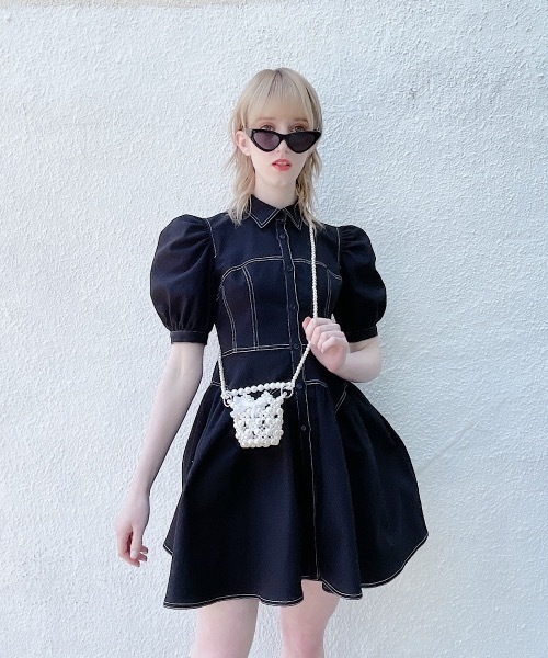 PAIN（ペイン）の「ストレッチステッチデニムワンピース（ワンピース・レディース・ホワイト/ブラック・FREE）」の5枚目の写真