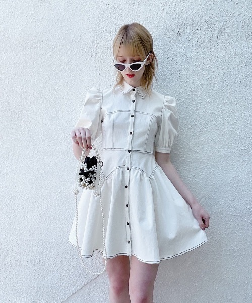 PAIN（ペイン）の「ストレッチステッチデニムワンピース（ワンピース・レディース・ホワイト/ブラック・FREE）」の11枚目の写真