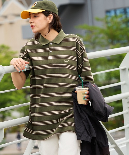 HECT(ヘクト)の「【HECT】Big Multi Border S/S Tee / ビッグシルエットマルチボーダーポロシャツ(ポロシャツ・メンズ・ホワイト/ネイビー/オリーブ/サックスブルー/ブラック・L/XL/M)」の3枚目の写真