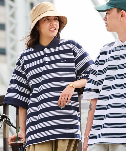 HECT(ヘクト)の「【HECT】Big Multi Border S/S Tee / ビッグシルエットマルチボーダーポロシャツ(ポロシャツ・メンズ・ホワイト/ネイビー/オリーブ/サックスブルー/ブラック・L/XL/M)」の8枚目の写真