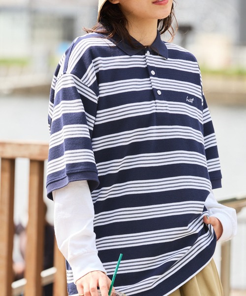 HECT(ヘクト)の「【HECT】Big Multi Border S/S Tee / ビッグシルエットマルチボーダーポロシャツ(ポロシャツ・メンズ・ホワイト/ネイビー/オリーブ/サックスブルー/ブラック・L/XL/M)」の10枚目の写真