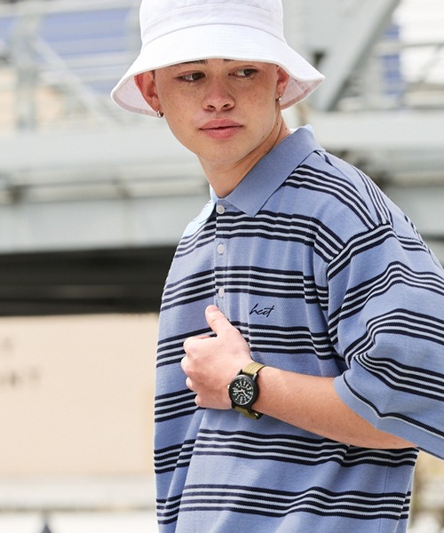 HECT(ヘクト)の「【HECT】Big Multi Border S/S Tee / ビッグシルエットマルチボーダーポロシャツ(ポロシャツ・メンズ・ホワイト/ネイビー/オリーブ/サックスブルー/ブラック・L/XL/M)」の16枚目の写真