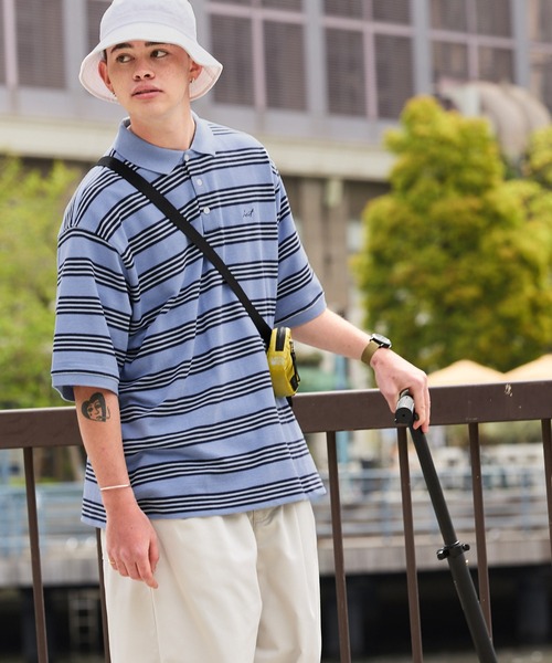 HECT(ヘクト)の「【HECT】Big Multi Border S/S Tee / ビッグシルエットマルチボーダーポロシャツ(ポロシャツ・メンズ・ホワイト/ネイビー/オリーブ/サックスブルー/ブラック・L/XL/M)」の19枚目の写真