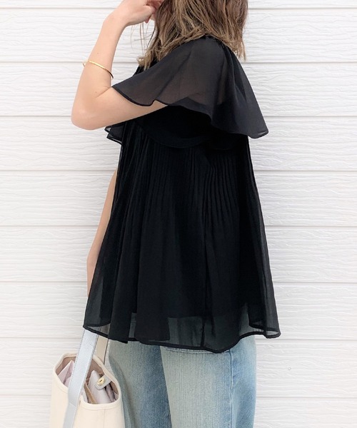 Q（キュー）の「プリーツフレアブラウス（シャツ/ブラウス・レディース・ブラック/アイボリー/レモンイエロー・MEDIUM）」の14枚目の写真