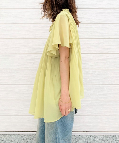 Q（キュー）の「プリーツフレアブラウス（シャツ/ブラウス・レディース・ブラック/アイボリー/レモンイエロー・MEDIUM）」の15枚目の写真