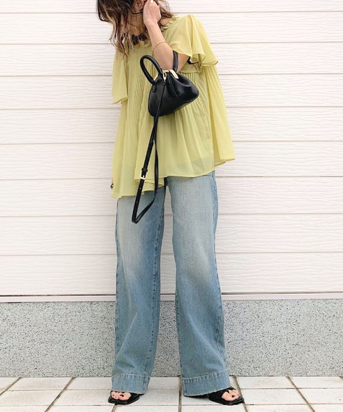 Q（キュー）の「プリーツフレアブラウス（シャツ/ブラウス・レディース・ブラック/アイボリー/レモンイエロー・MEDIUM）」の9枚目の写真