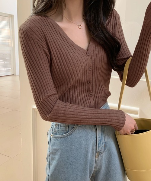 セール】Vネックリブニットカーディガン（カーディガン/ボレロ