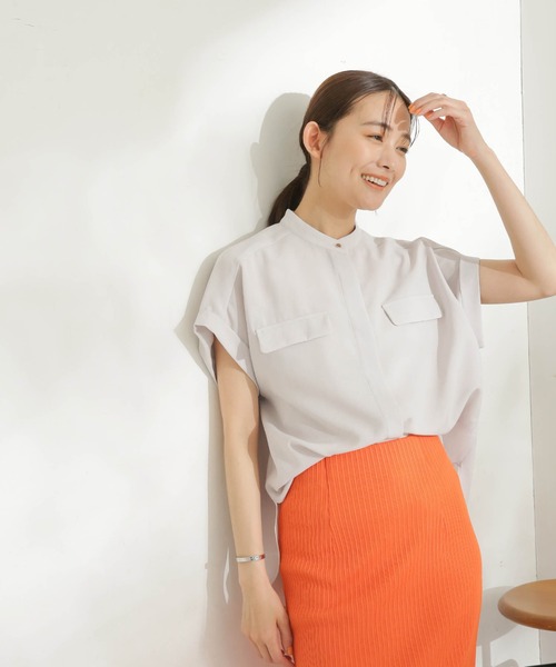 LB.03/メランジドライスタンドシャツブラウス(セットアップ可)