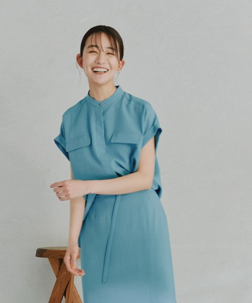 LB.03/メランジドライスタンドシャツブラウス(セットアップ可)