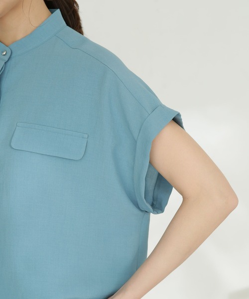 LB.03/メランジドライスタンドシャツブラウス(セットアップ可)