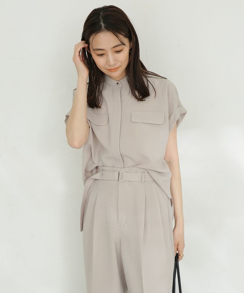 LB.03/メランジドライスタンドシャツブラウス(セットアップ可)