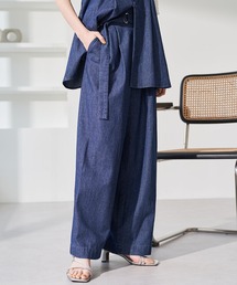 VIS | 【洗える】ライトデニムハイウエストワイドパンツ(デニムパンツ)