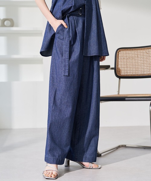 VIS(ビス)の「【洗える】ライトデニムハイウエストワイドパンツ(デニムパンツ・レディース・オフホワイト/ブルー系その他4/サックスブルー・S/M)」の3枚目の写真