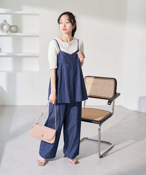 VIS(ビス)の「【洗える】ライトデニムハイウエストワイドパンツ(デニムパンツ・レディース・オフホワイト/ブルー系その他4/サックスブルー・S/M)」の7枚目の写真