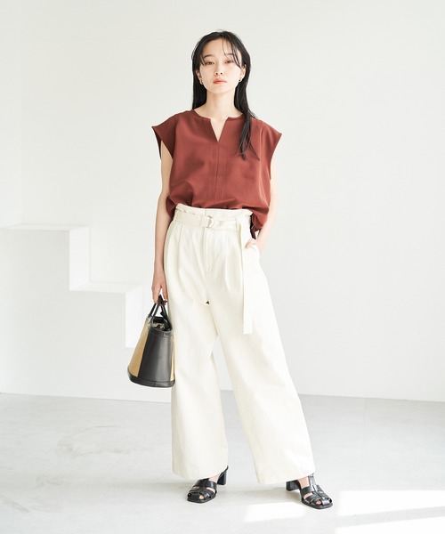 VIS(ビス)の「【洗える】ライトデニムハイウエストワイドパンツ(デニムパンツ・レディース・オフホワイト/ブルー系その他4/サックスブルー・S/M)」の12枚目の写真