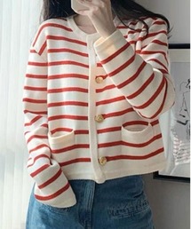 i-dare（アイディア）の「【i-dare】ボーダー カーディガン ジャケット（カーディガン/ボレロ）」