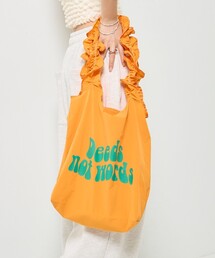 PUBLUX/パブリュクス ロゴプリントナイロンフリルトートバッグ【限定展開】