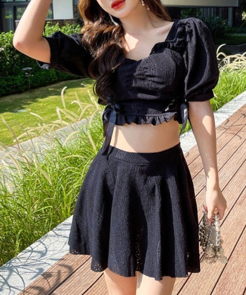 Dalfwin（ダールフィン）の「レースアップリボンデザインワンピースorセパレートスカート　水着（水着・レディース・アイボリー/ブラック/ホワイト系/ブラック系/グリーン/グリーン系・ONE SIZE/FREE）」の4枚目の写真