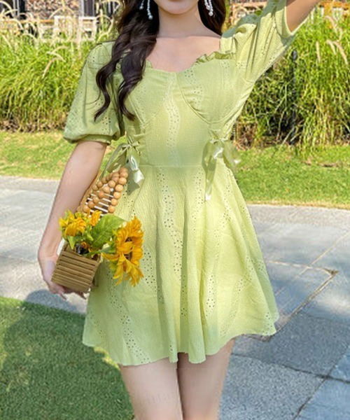 Dalfwin（ダールフィン）の「レースアップリボンデザインワンピースorセパレートスカート　水着（水着・レディース・アイボリー/ブラック/ホワイト系/ブラック系/グリーン/グリーン系・ONE SIZE/FREE）」の5枚目の写真