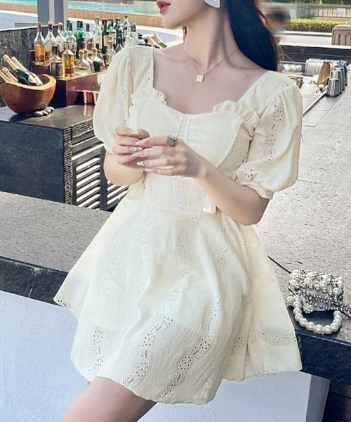 Dalfwin（ダールフィン）の「レースアップリボンデザインワンピースorセパレートスカート　水着（水着・レディース・アイボリー/ブラック/ホワイト系/ブラック系/グリーン/グリーン系・ONE SIZE/FREE）」の9枚目の写真