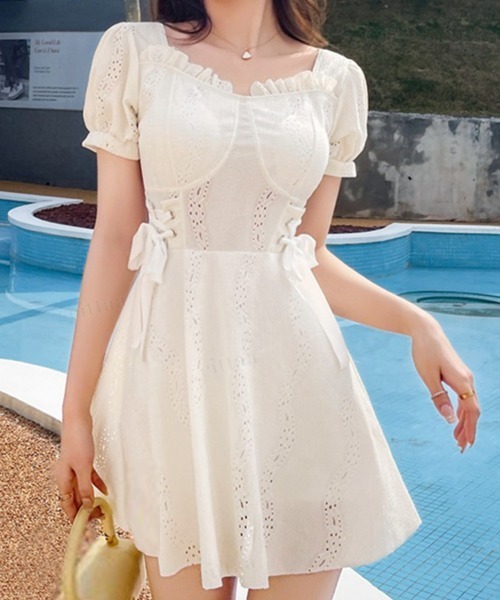 Dalfwin（ダールフィン）の「レースアップリボンデザインワンピースorセパレートスカート　水着（水着・レディース・アイボリー/ブラック/ホワイト系/ブラック系/グリーン/グリーン系・ONE SIZE/FREE）」の10枚目の写真