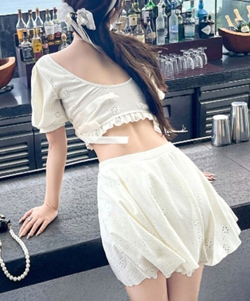 Dalfwin（ダールフィン）の「レースアップリボンデザインワンピースorセパレートスカート　水着（水着・レディース・アイボリー/ブラック/ホワイト系/ブラック系/グリーン/グリーン系・ONE SIZE/FREE）」の14枚目の写真