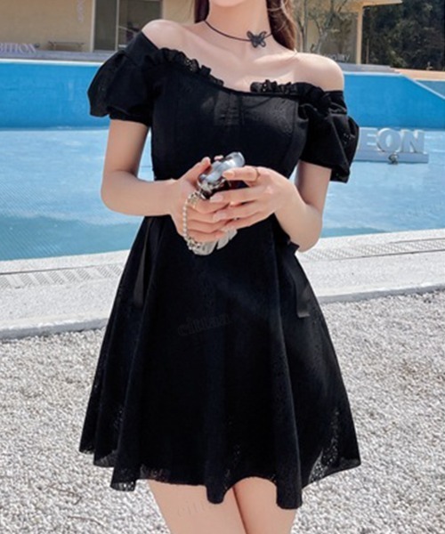 Dalfwin（ダールフィン）の「レースアップリボンデザインワンピースorセパレートスカート　水着（水着・レディース・アイボリー/ブラック/ホワイト系/ブラック系/グリーン/グリーン系・ONE SIZE/FREE）」の21枚目の写真