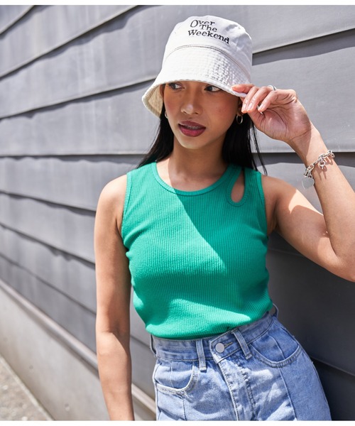 ANAP（アナップ）の「配色刺繍バケットハット（ハット・レディース・ホワイト/ブラック/グリーン・FREE）」の14枚目の写真