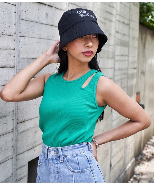 ANAP（アナップ）の「配色刺繍バケットハット（ハット・レディース・ホワイト/ブラック/グリーン・FREE）」の6枚目の写真