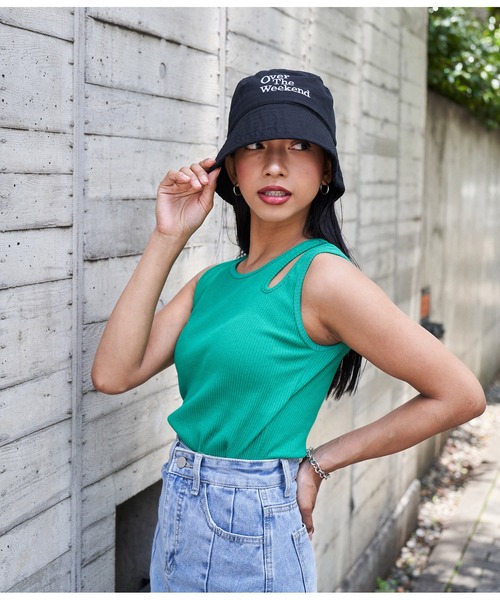 ANAP（アナップ）の「配色刺繍バケットハット（ハット・レディース・ホワイト/ブラック/グリーン・FREE）」の21枚目の写真