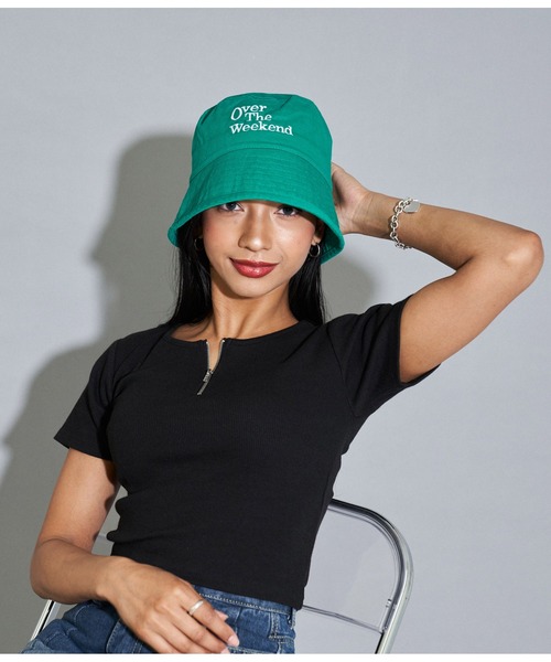 ANAP（アナップ）の「配色刺繍バケットハット（ハット・レディース・ホワイト/ブラック/グリーン・FREE）」の5枚目の写真