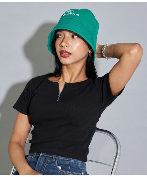 ANAP（アナップ）の「配色刺繍バケットハット（ハット・レディース・ホワイト/ブラック/グリーン・FREE）」の18枚目の写真