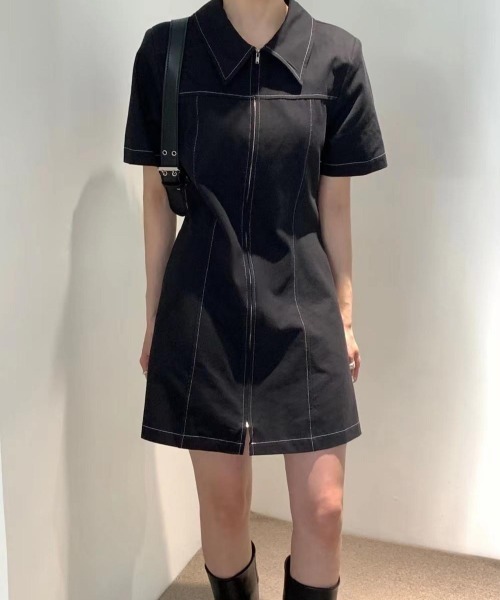 almo(アルモ)の「【LAMPOON】ステッチングワンピース(ワンピース・レディース・ブラック/アイボリー・FREE)」の1枚目の写真