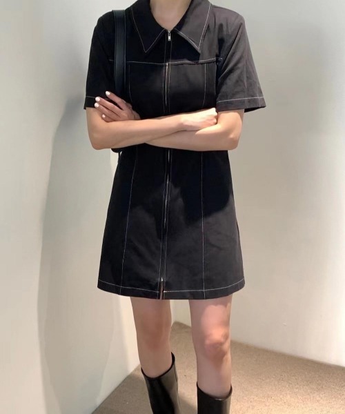 almo(アルモ)の「【LAMPOON】ステッチングワンピース(ワンピース・レディース・ブラック/アイボリー・FREE)」の3枚目の写真