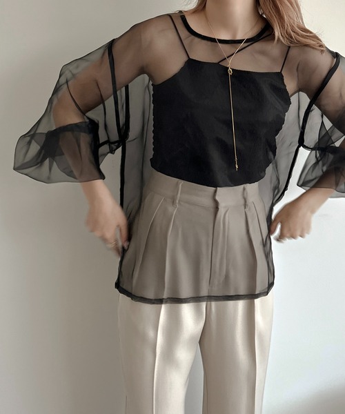 apres jour clair(アプレジュールクレア)の「【apres jour clair】オーガンジーブラウス【ZOZOTOWN限定アイテム】(シャツ/ブラウス・レディース・オレンジ/ライトベージュ/ブラック・X-LARGE/フリー)」の2枚目の写真