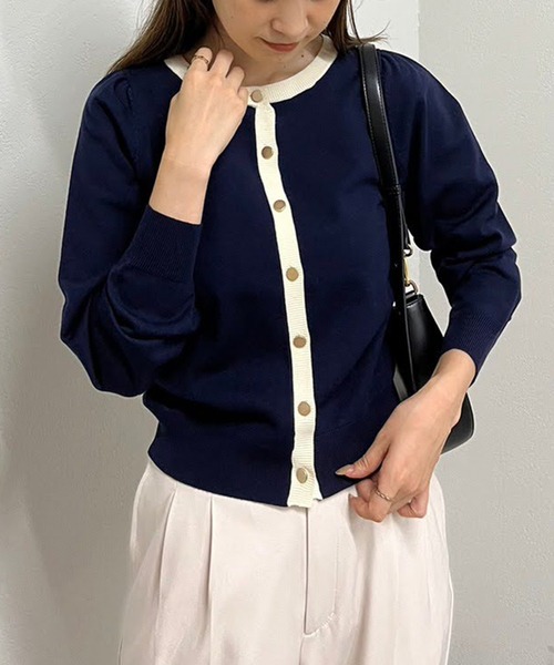 Cherie chuu(シェリーチュウ)の「【Cherie chuu】配色ニットカーディガン(カーディガン/ボレロ・レディース・杢グレー/ブルー/ホワイト×ブラック/ネイビー・FREE)」の22枚目の写真
