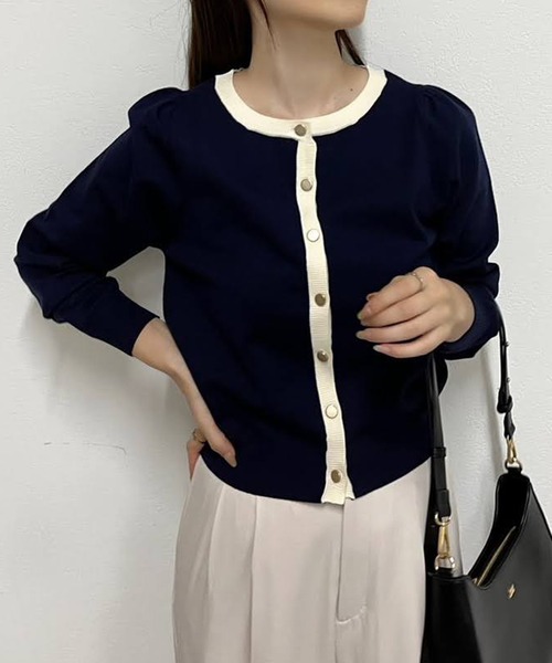 Cherie chuu(シェリーチュウ)の「【Cherie chuu】配色ニットカーディガン(カーディガン/ボレロ・レディース・杢グレー/ブルー/ホワイト×ブラック/ネイビー・FREE)」の21枚目の写真