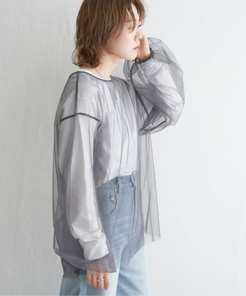 notch.（ノッチ）の「チュールブラウス（シャツ/ブラウス・レディース・ブラック/グレー・M）」の2枚目の写真