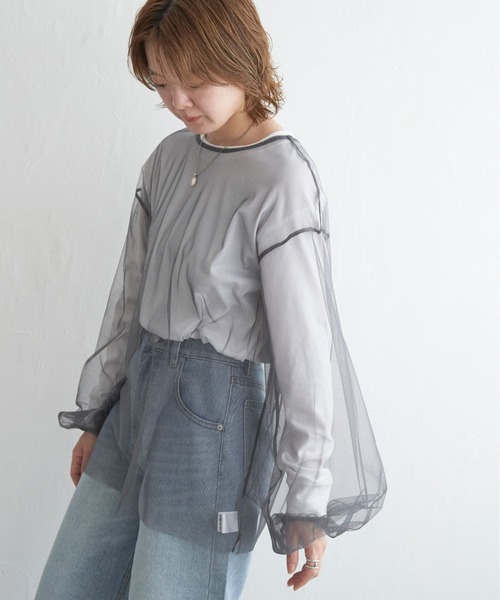 notch.（ノッチ）の「チュールブラウス（シャツ/ブラウス・レディース・ブラック/グレー・M）」の15枚目の写真