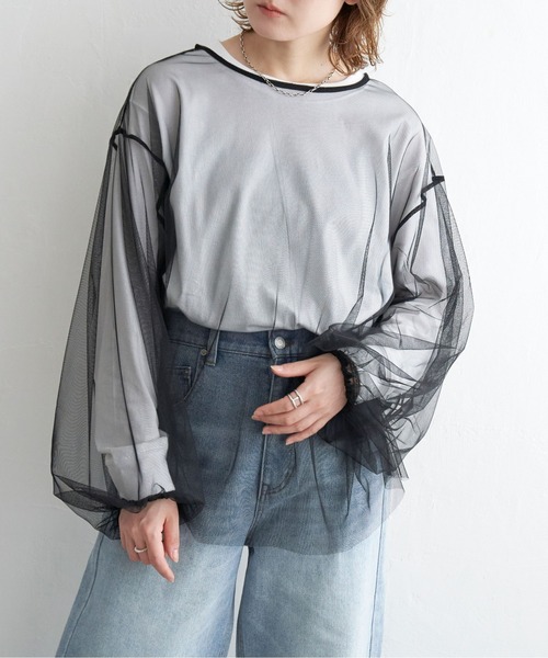 notch.（ノッチ）の「チュールブラウス（シャツ/ブラウス・レディース・ブラック/グレー・M）」の10枚目の写真