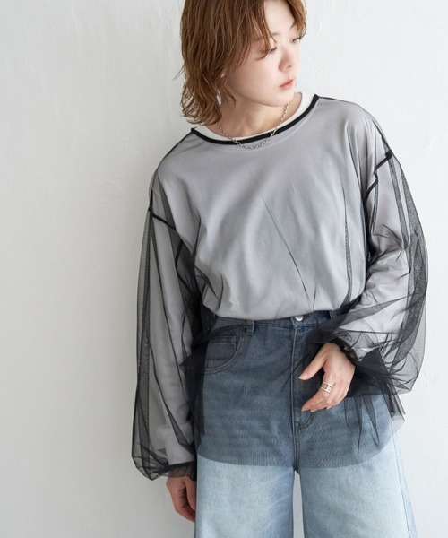 notch.（ノッチ）の「チュールブラウス（シャツ/ブラウス・レディース・ブラック/グレー・M）」の11枚目の写真