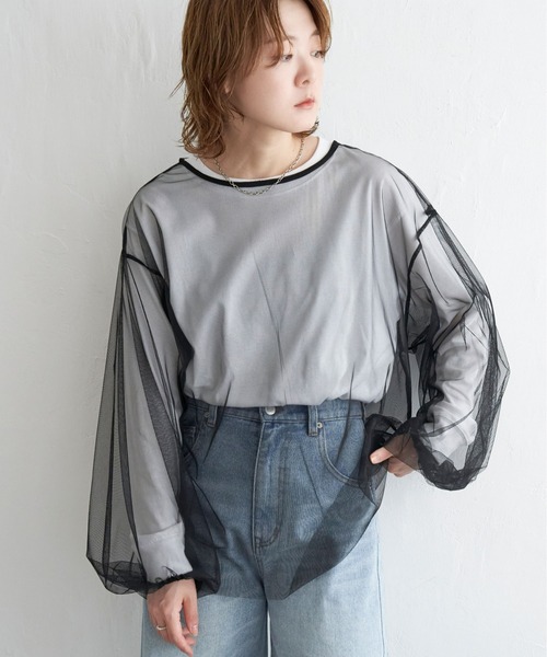 notch.（ノッチ）の「チュールブラウス（シャツ/ブラウス・レディース・ブラック/グレー・M）」の13枚目の写真