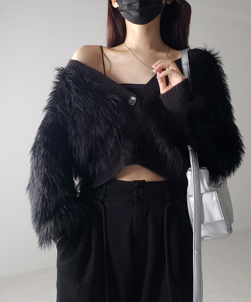 me+em select（ミームセレクト）の「【 ６color 】ファームードシャギーニットカーディガン（カーディガン/ボレロ・レディース・ピンク/グレー/グリーン/アイボリー/ブラック/チャコール・FREE）」の20枚目の写真