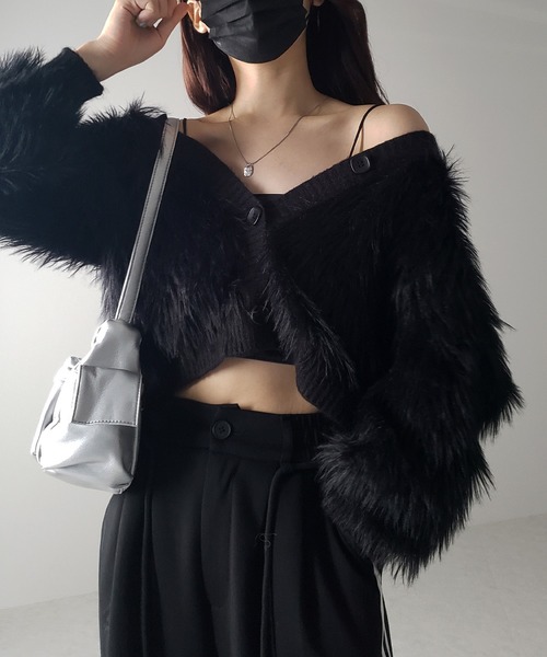 me+em select（ミームセレクト）の「【 ６color 】ファームードシャギーニットカーディガン（カーディガン/ボレロ・レディース・ピンク/グレー/グリーン/アイボリー/ブラック/チャコール・FREE）」の21枚目の写真